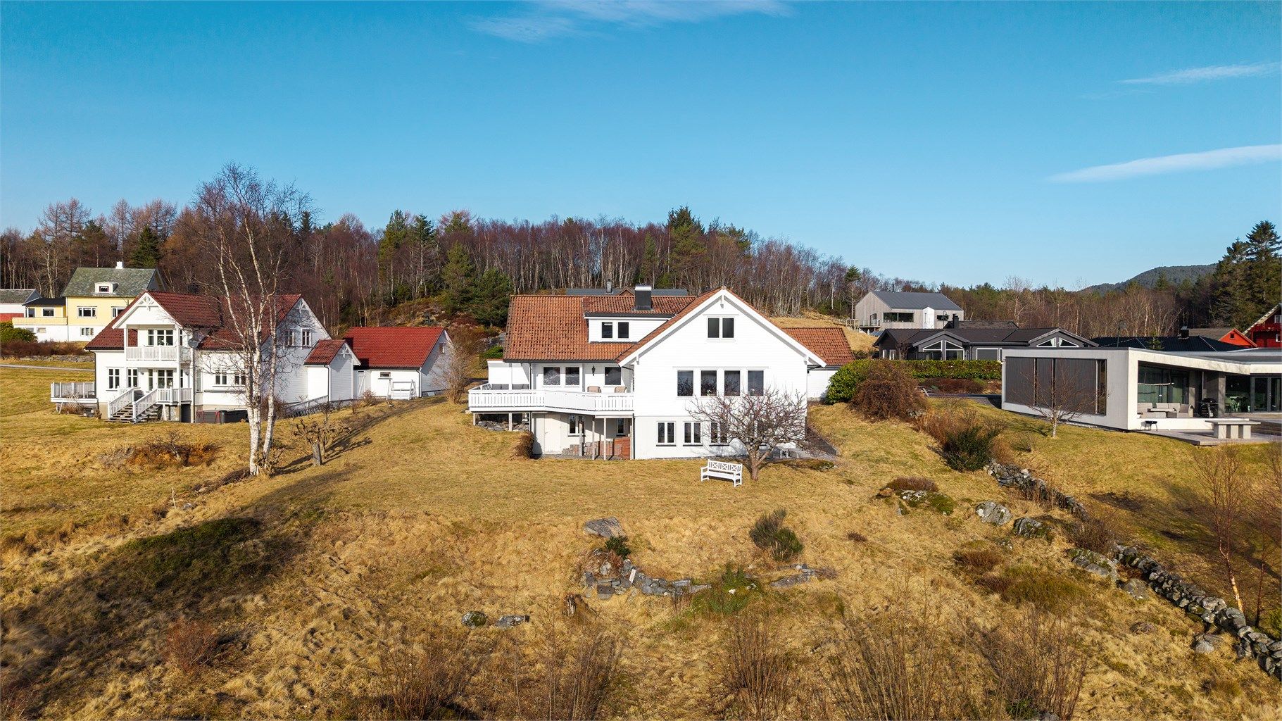 Dronebilde av eiendommen tatt fra syd