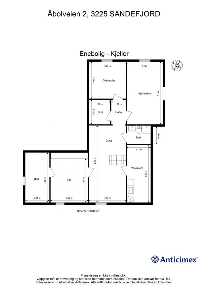 Plantegning kjeller [ Vaskerom og bad er ikke omsøkt/ bruksendret og er ikke godkjent til varig opphold ]