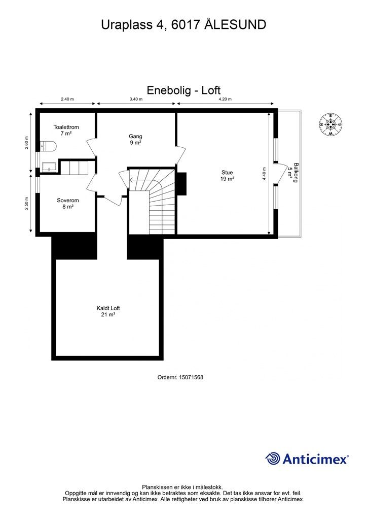Målsatt plantegning loftsetasje