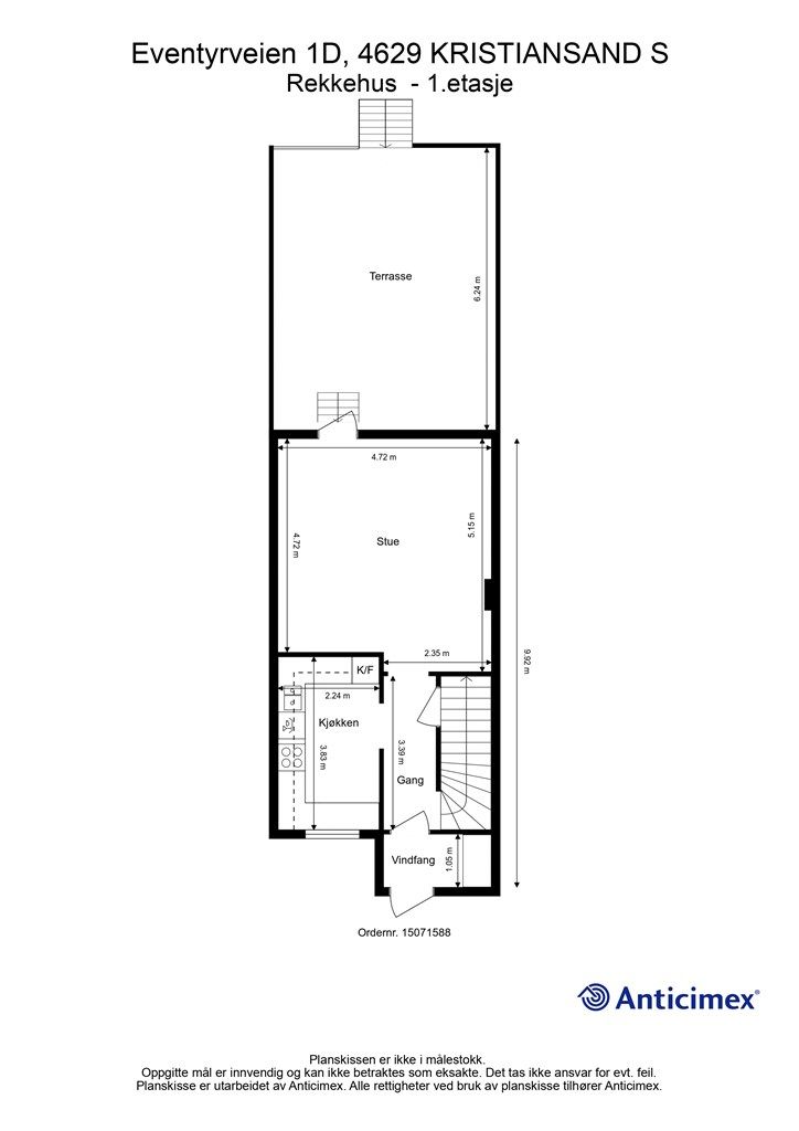 Plantegning 1 etg med mål.