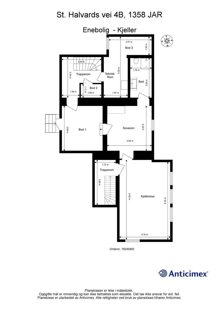 Planskisse underetasje. Definisjon på rommene samsvarer ikke med innsendte byggetegninger.