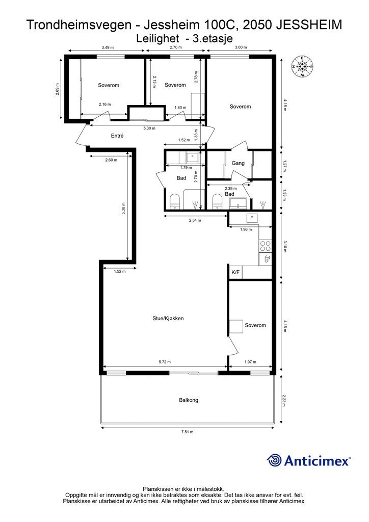 Plantegning - Leilighet 3.etasje