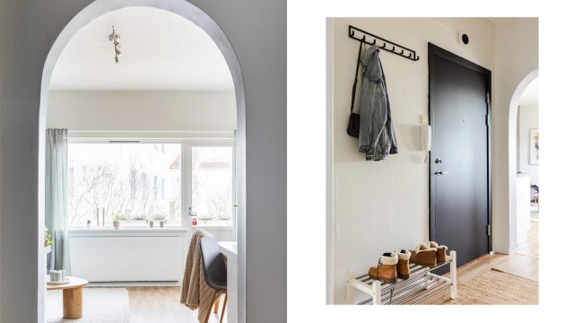 Den klassiske og innbydende entréen er med på å gi et godt førsteinntrykk av leiligheten. Det er god plass til å henge fra seg klær og sette fra seg skotøy.
