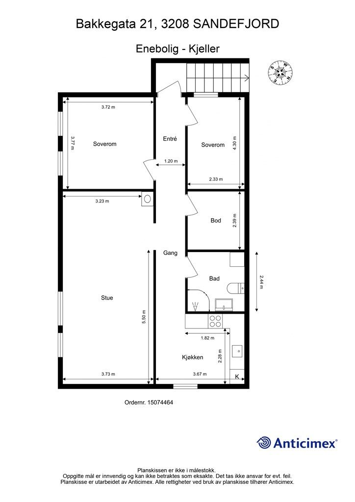 Plantegning - Underetasjen/kjeller - hybel.