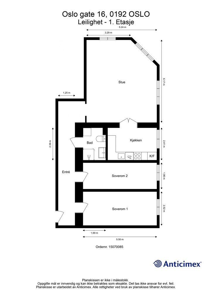 3 - roms med optimal planløsning som gir god størrelse på alle oppholdsrom. 