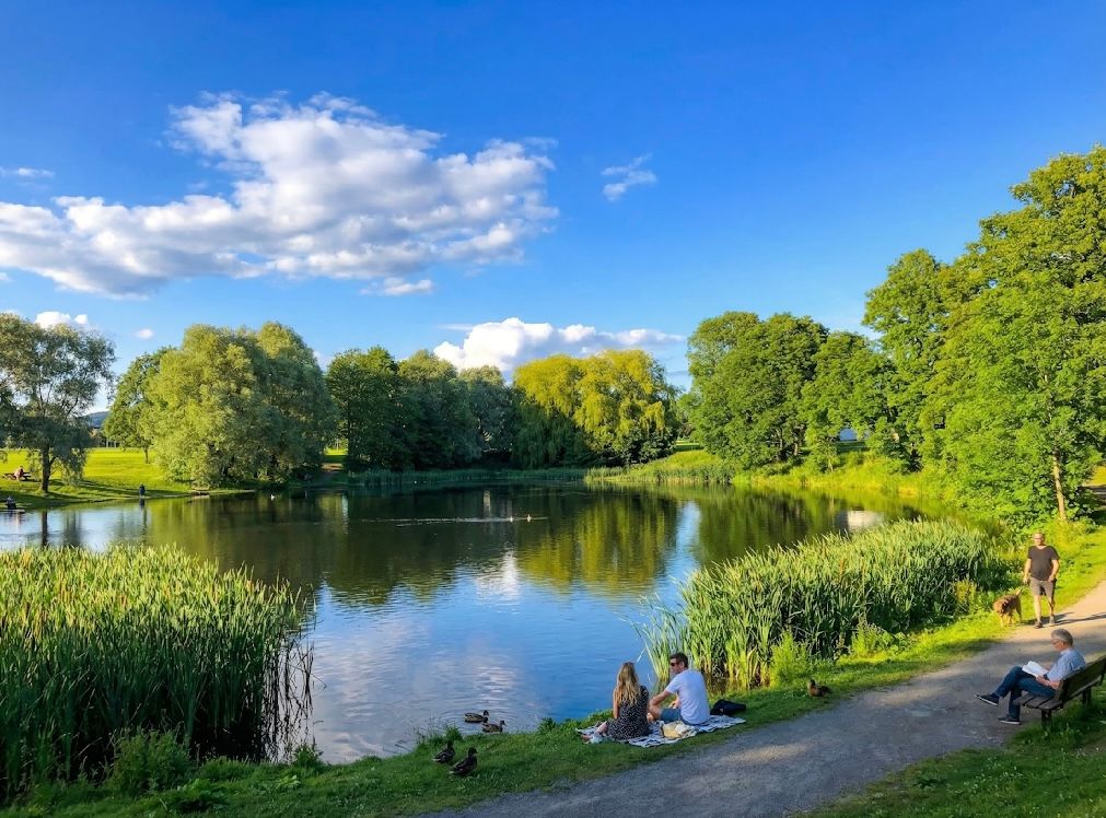 Kort vei til rekreasjonsområder som Valle Hovin med sin idylliske andedam.