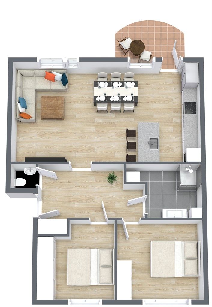 Den gjennomtenkte planløsningen gir en god flyt mellom rommene og skiller soveavdelingen fra de sosiale sonene.