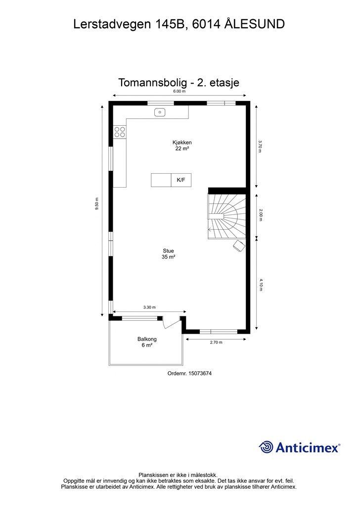 Målsatt plantegning 2. etasje