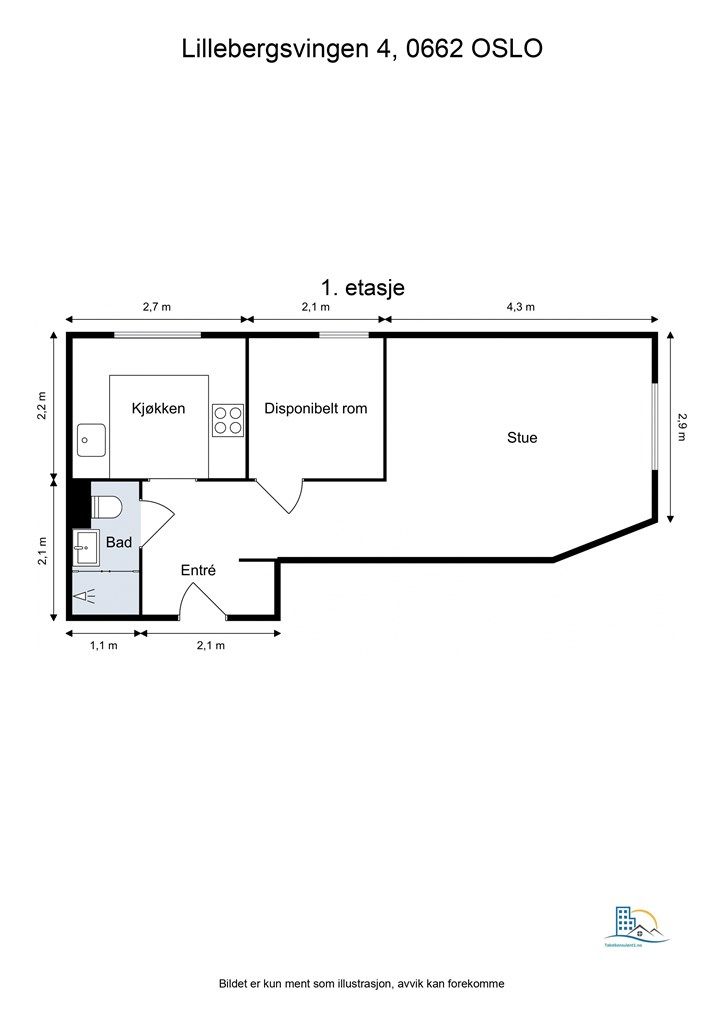 Leiligheten har en god planløsning som utnytter arealet på 35 m² effektivt.