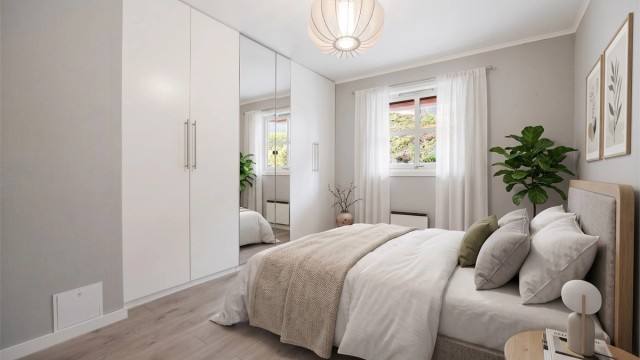 Soverom - Rommet er digitalt innredet med møbler og interiør.