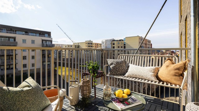 Sydøstvendt balkong på 6 kvm