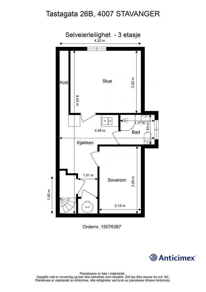 Plantegning 3.etg. - Hybel