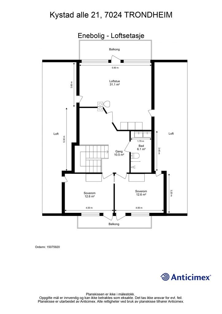 Planskisse loftsetasje. 