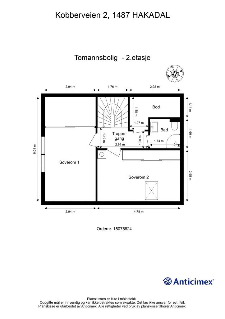 Plantegning av 2.etasje (loftsetg.)