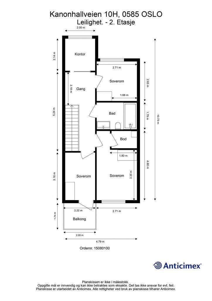 Målsatt plantegning - 2.etasje