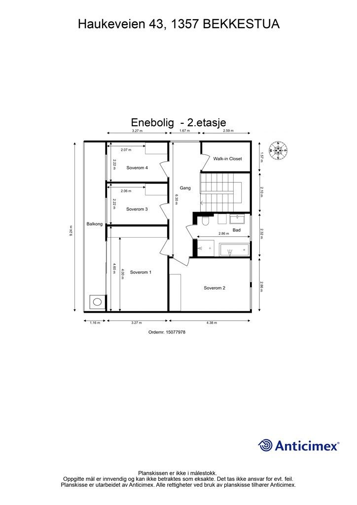 Plantegning 2. etasje. Illustrasjonen er ikke i målestokk og avvik kan forekomme.