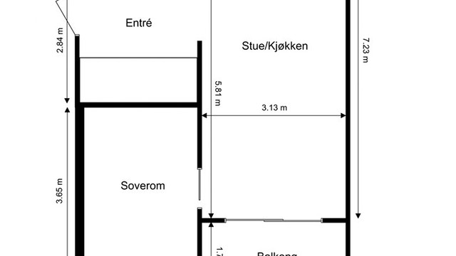 Leiligheten har en arealeffektiv planløsning med entré, bad, soverom og stue med åpen kjøkkenløsning.