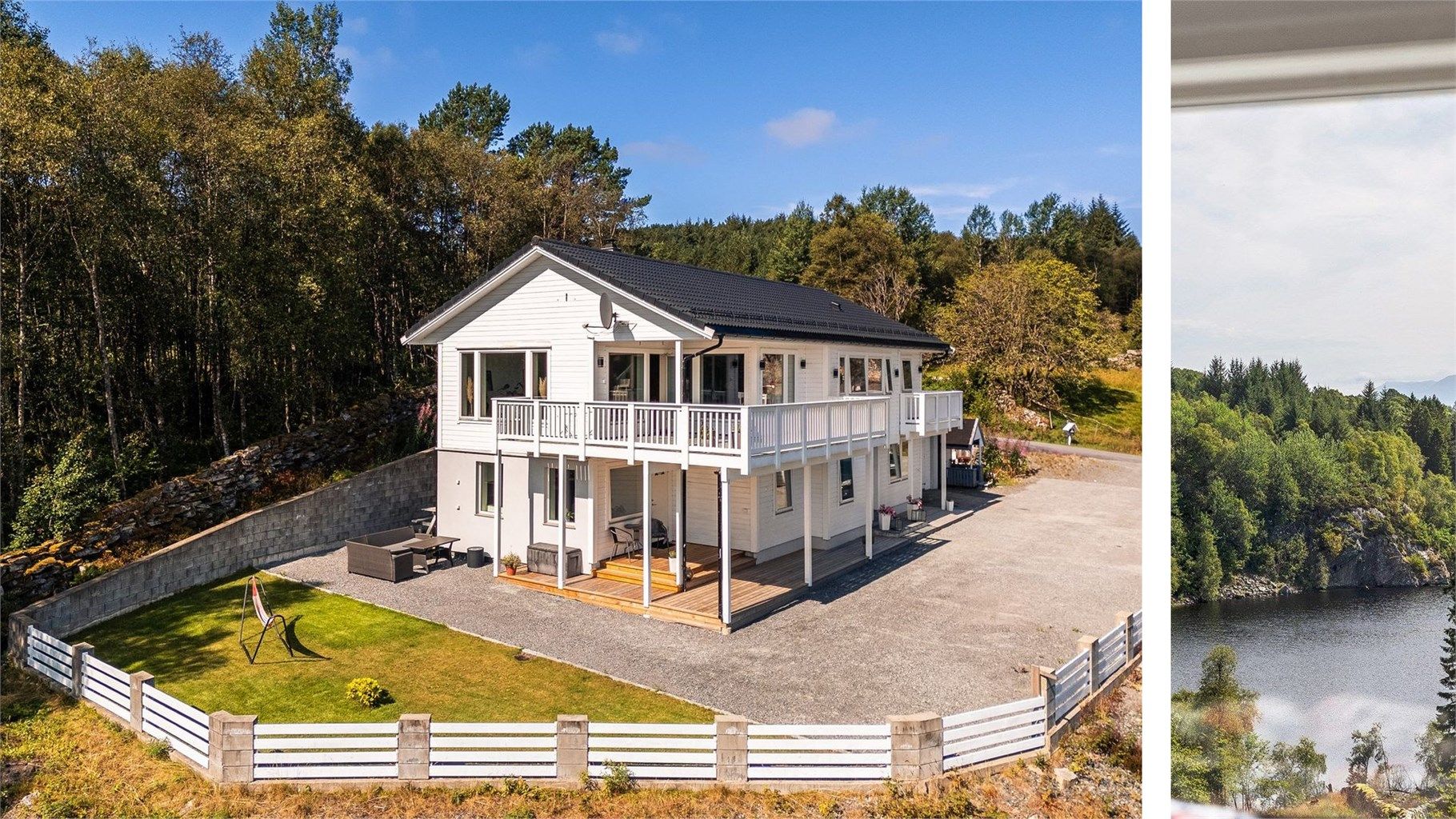 Huset har fin uteplass, med gode parkeringsmuligheter og garasje.