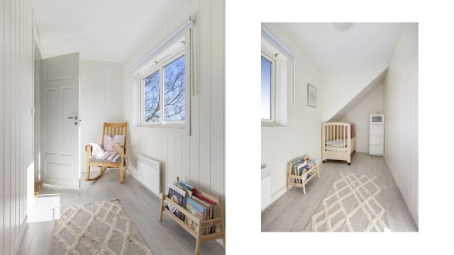 Det tredjesoverommet, med gjennomgående lys panel på veggene.