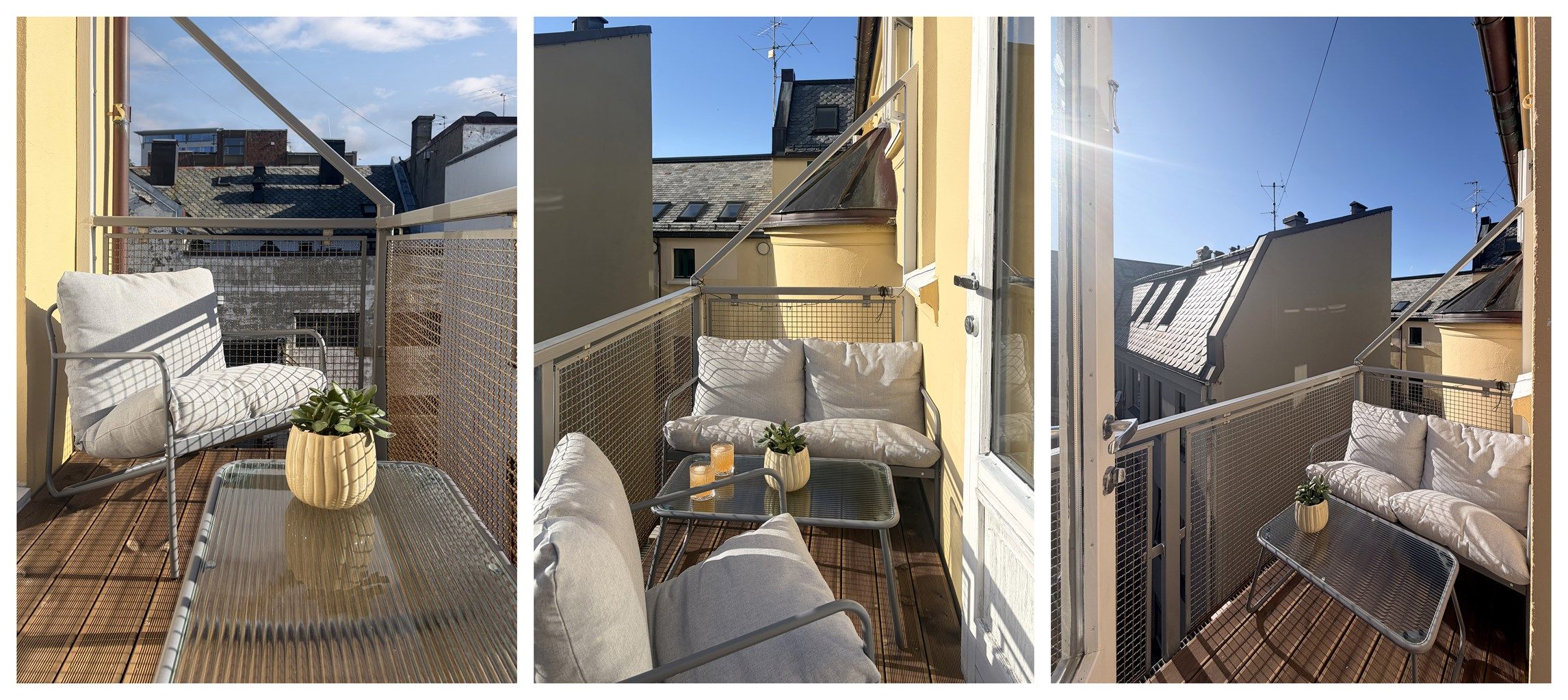 Balkongen er en privat uteplass skjermet fra byens gater.