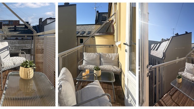 Balkongen er en privat uteplass skjermet fra byens gater.