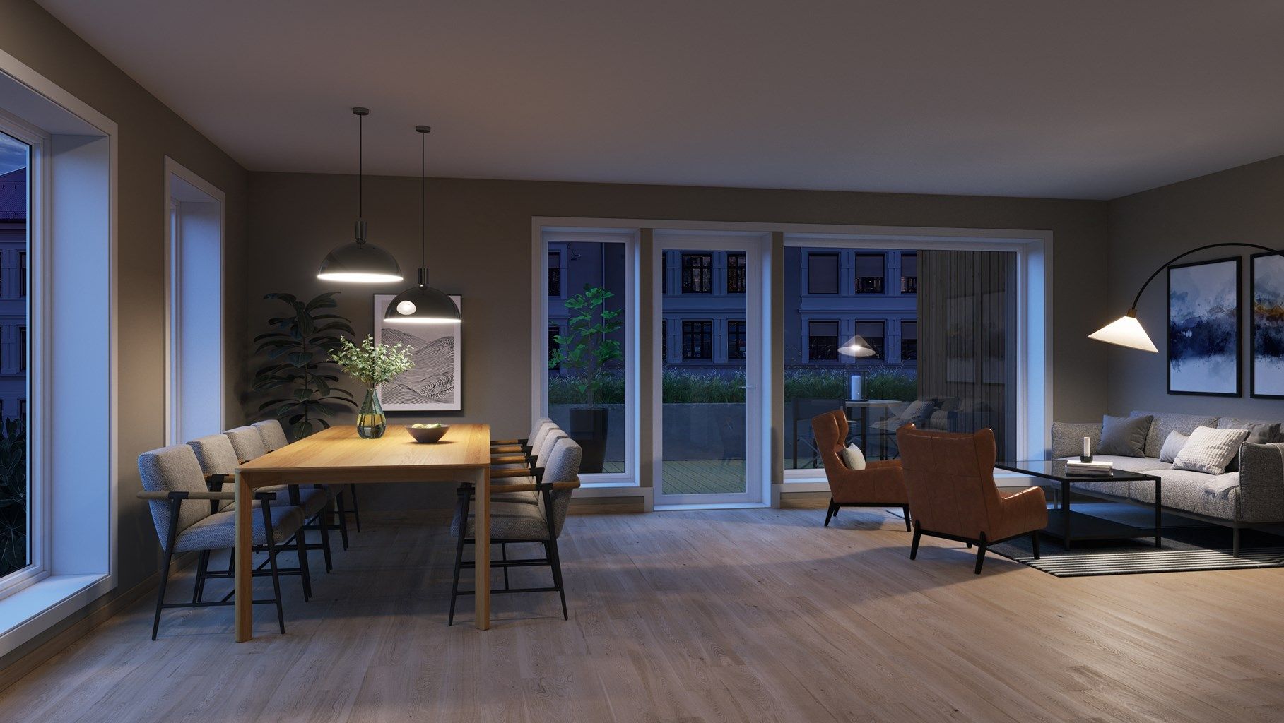 Leilighetene har god standard, inkludert parkett og vannbåren gulvvarme. Bildet er illustrert, avvik vil forekomme.