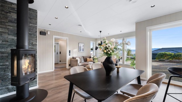 Rentbrennende og stilren Contura peisovn som varmer godt