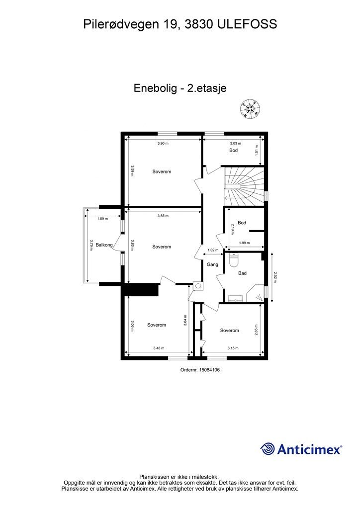 Plantegning - 2.etasje. Rom på plantegning er definert etter dagens faktiske bruk, uavhengig av hva som er godkjent av bygningsmyndighetene. 