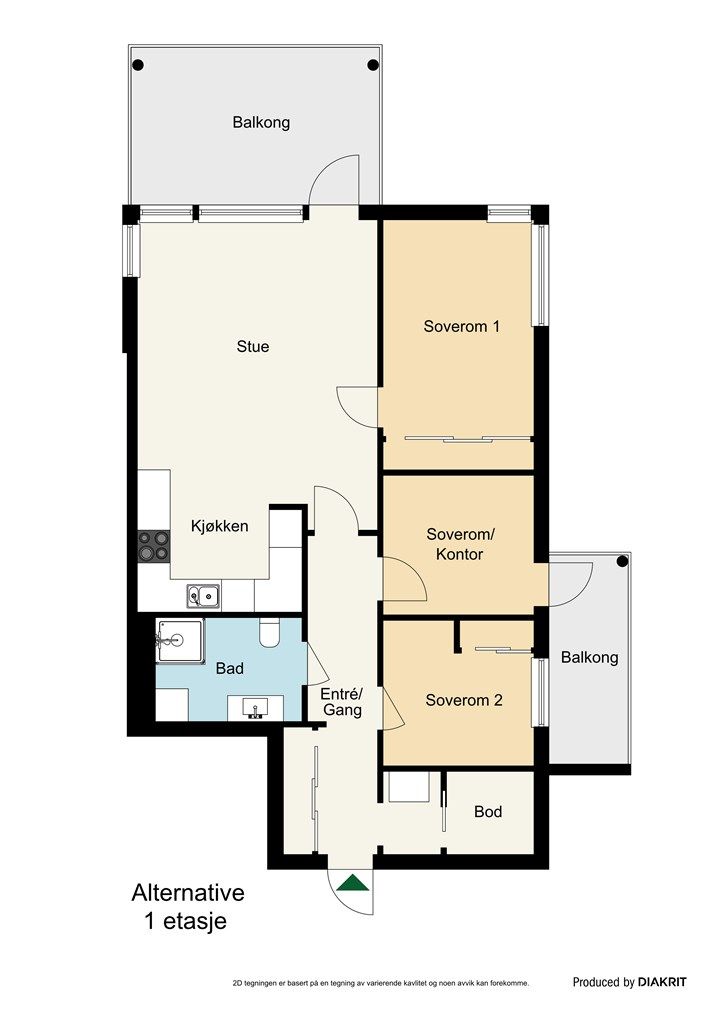 Alternativ plantegning -Mulighet for ekstra soverom i stue