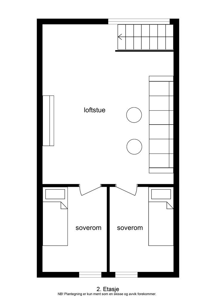 Loftsetasjen er innredet med en ekstra stue og to soverom.
