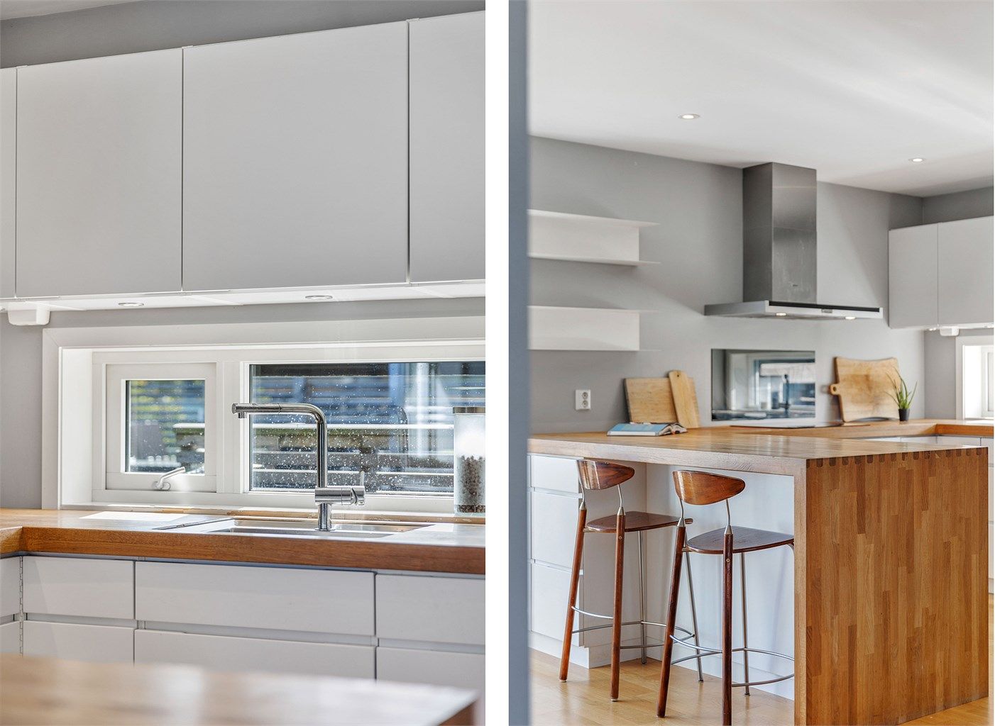 Vindusfeltet mellom benk og overskap gir godt med naturlig arbeidslys.