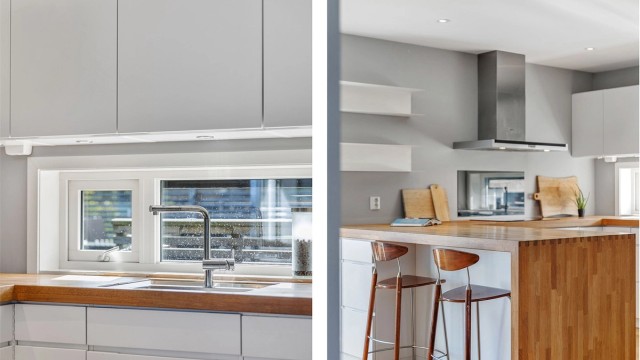 Vindusfeltet mellom benk og overskap gir godt med naturlig arbeidslys.