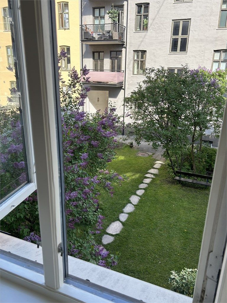 Frodig og sjarmerende bakgård, selgers eget bilde fra syrinblomstringen