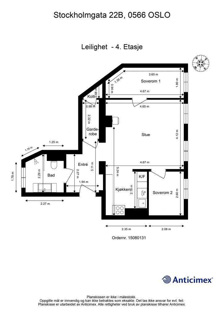 Arealeffektiv planløsning. Nåværende eier har pusset opp store deler av leiligheten og omgjort leiligheten fra 2-roms til 3-roms i sin eiertid.