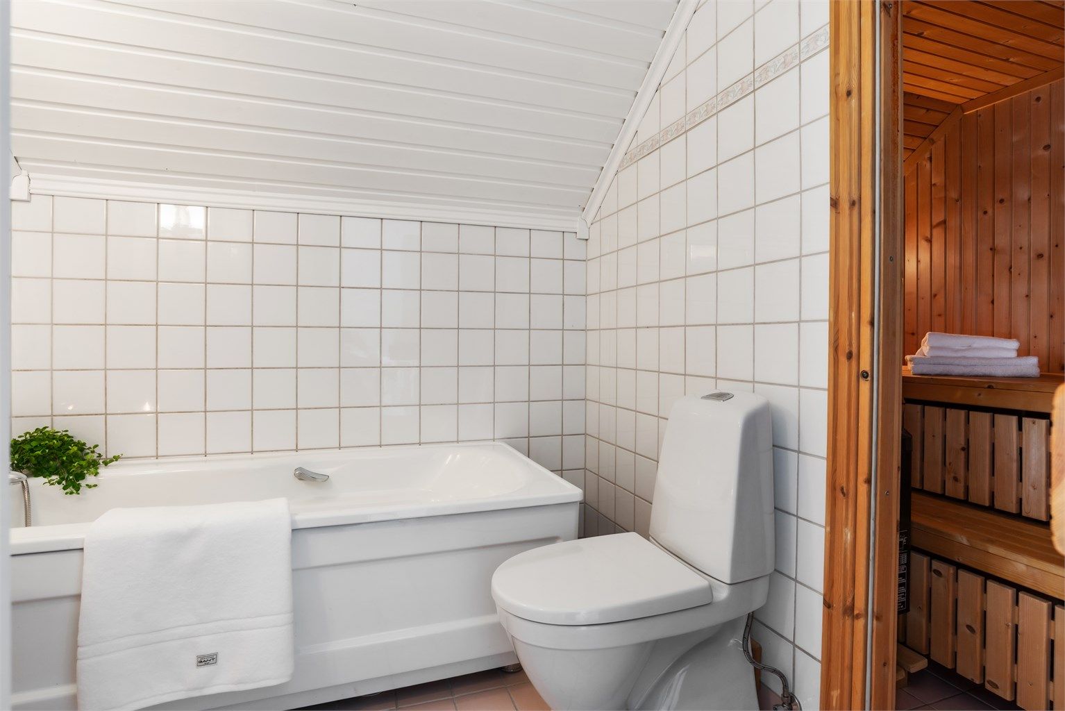 Fra badet er det adkomst til badstue med elektrisk ovn fra Harvia.