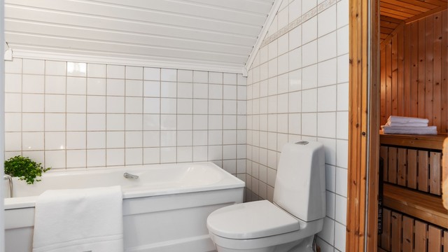 Fra badet er det adkomst til badstue med elektrisk ovn fra Harvia.