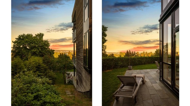 Den private hagen og terrassen danner en skjermet ramme rundt utsikten mot Oslo by.