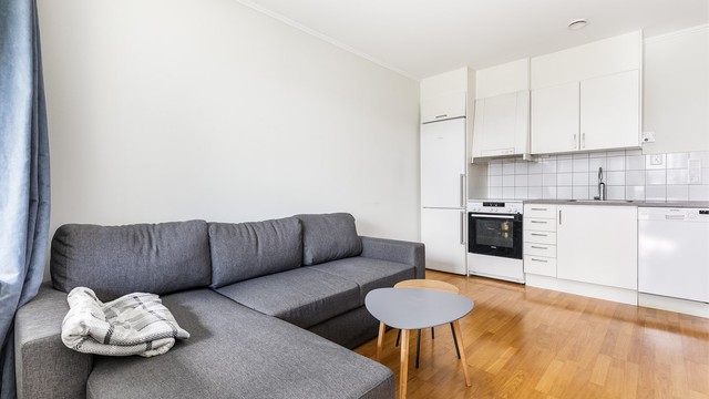 Arealet er svært effektivt disponert, blant annet med stue og kjøkken i åpen løsning.