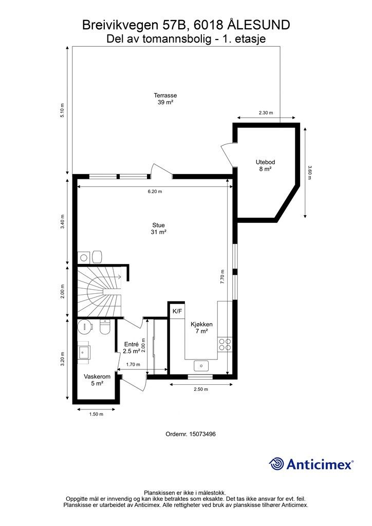 Plantegning 1 etg. - 2D med mål
