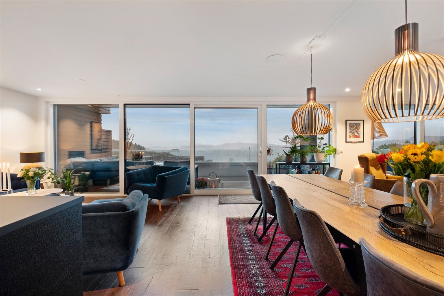 Flott utsikt fra stue og kjøkken 