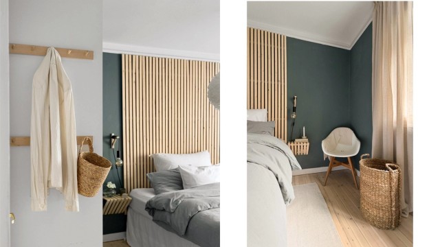 De originale tregulvene tilfører soverommet et varmt og klassisk preg.