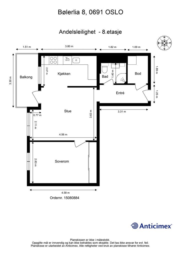 Planløsningen på 47 m² er arealeffektiv og gir en god romfølelse.