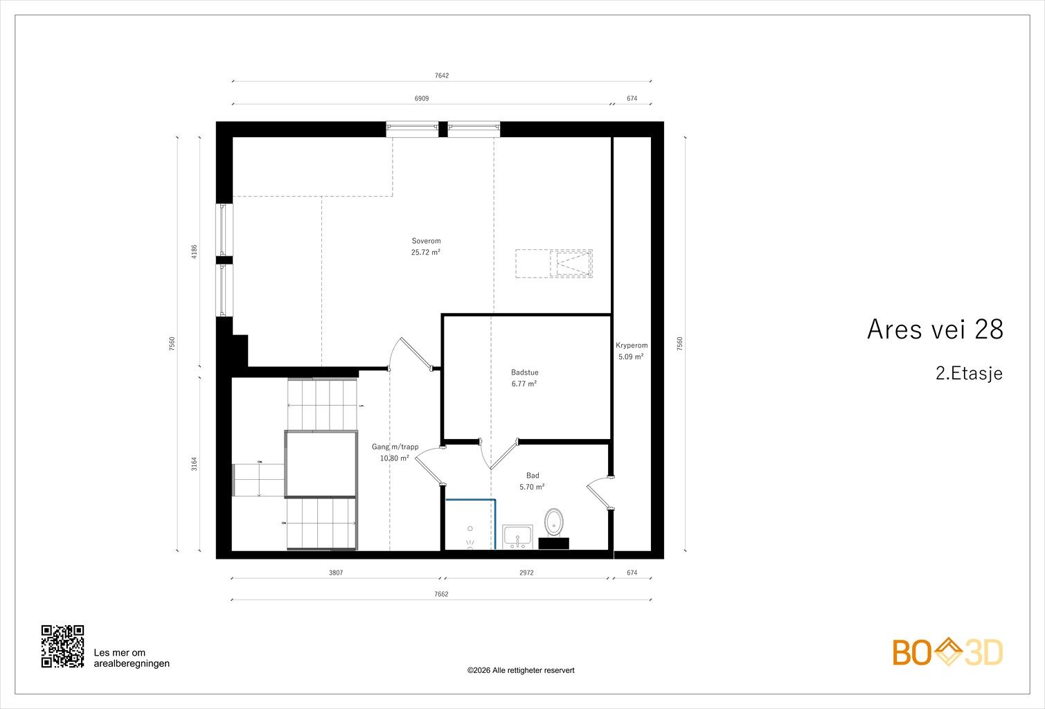 Vi starter med plantegning i 2. etasje slik at du får orientert deg i etasjen!