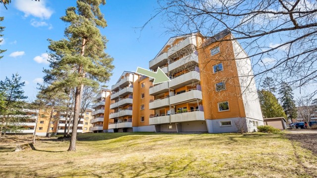 Borettslaget har felles ladeplasser for elbil og pent opparbeidede grøntområder.