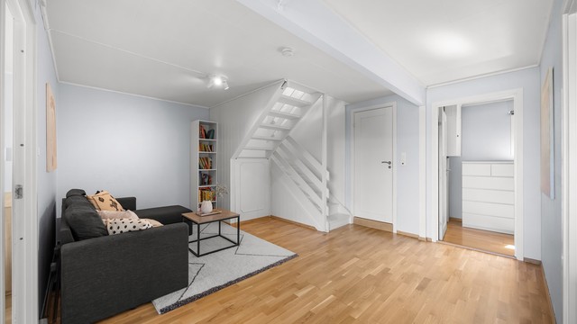 Romslig kjellerstue som egner seg godt som TV-stue, lekerom eller et ekstra oppholdsrom for familien.