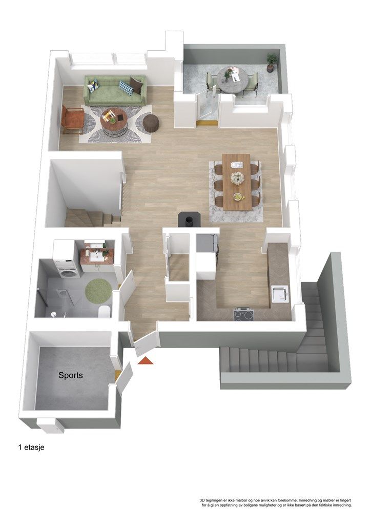 Plantegning 1. etasje/hovedetasje - 3D