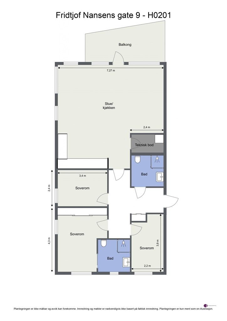 Leiligheten disponerer også bod på ca. 6 kvm. på fellesareal i kjelleren.