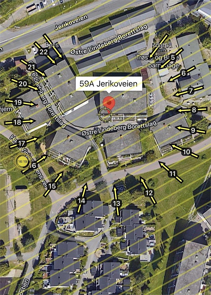 Solkart er kun ment som en illustrasjon over solforholdene midtsommers (23.6). Teknologien som brukes kan slå feil pga. kalibrering e.l. Solforhold må derfor også kontrolleres selv ved hjelp av kompass, kart eller egen app hvis dette er av betydning