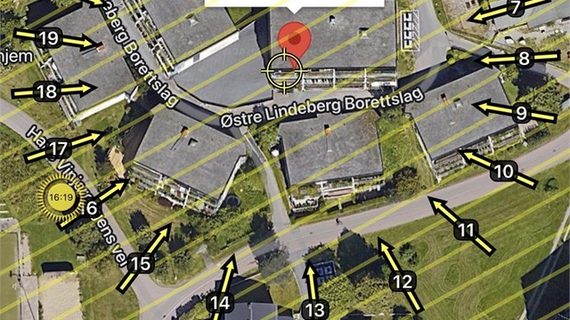 Solkart er kun ment som en illustrasjon over solforholdene midtsommers (23.6). Teknologien som brukes kan slå feil pga. kalibrering e.l. Solforhold må derfor også kontrolleres selv ved hjelp av kompass, kart eller egen app hvis dette er av betydning