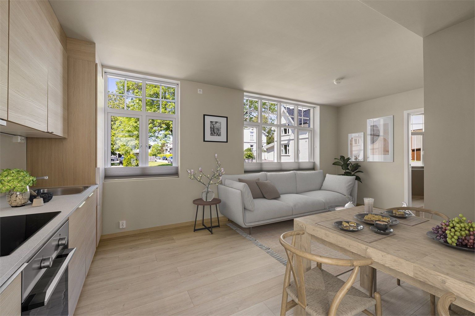 Trosvik Torv 8B presenteres av Kenneth Graarud Olsen i Krogsveen. Bygget ble ferdigstilt i 2024 med en sjeldent vellykket stedstilpasning og består av i alt seks eierseksjoner. Bilde er digitalt stylet. 